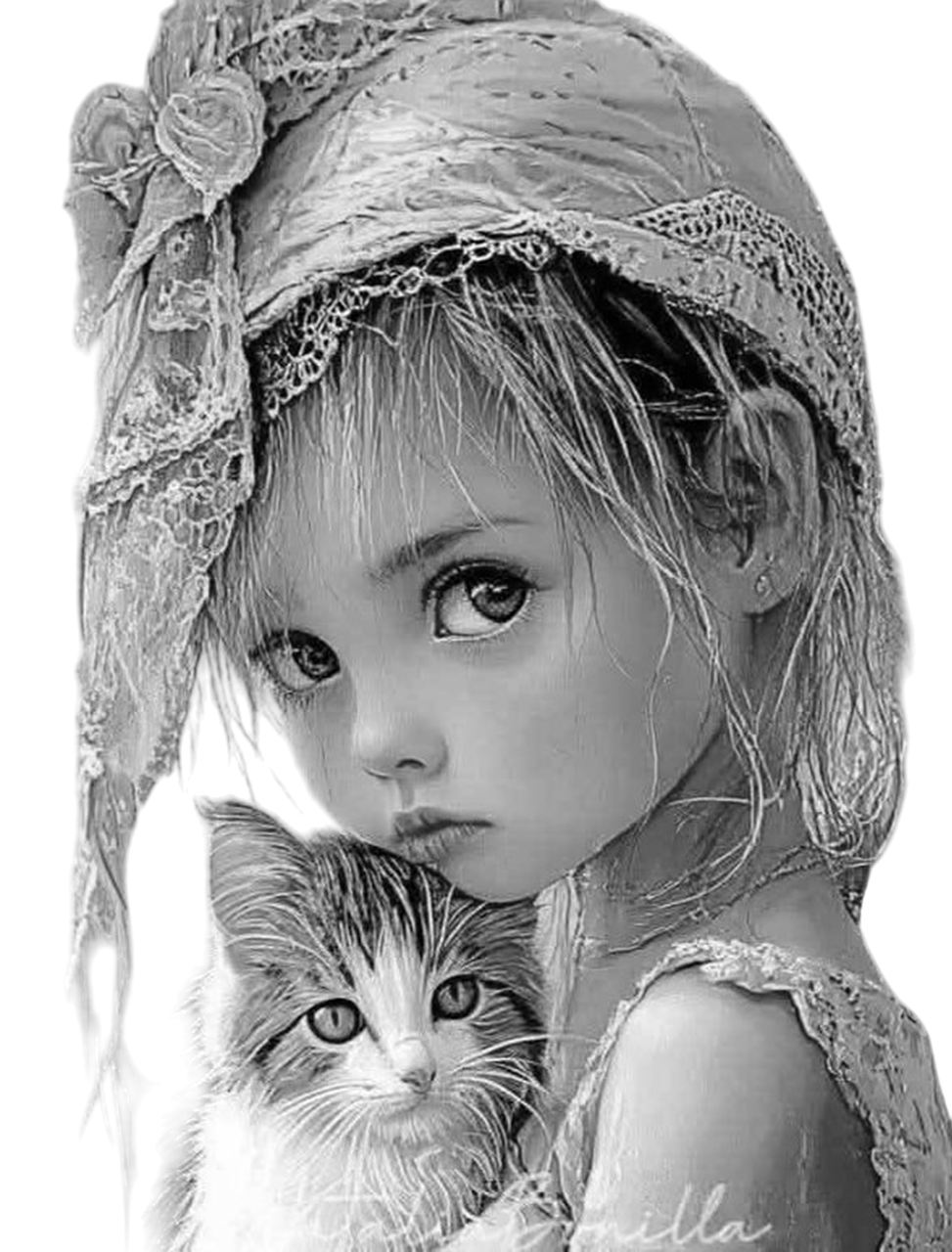 baby with her kitten