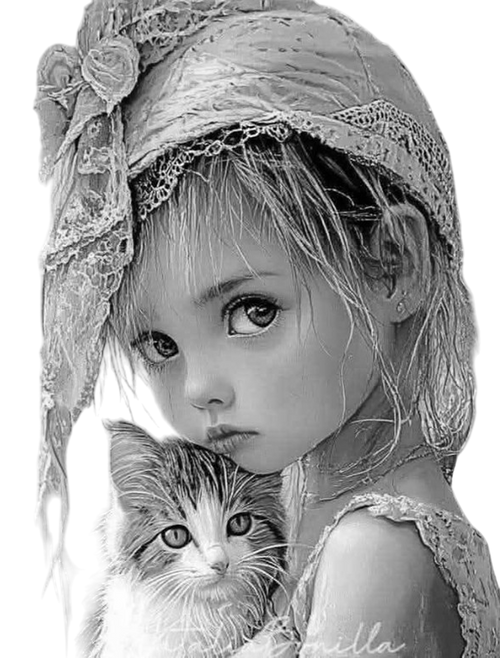 baby with her kitten