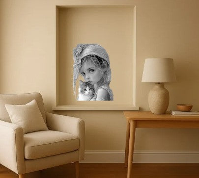 baby with her kitten